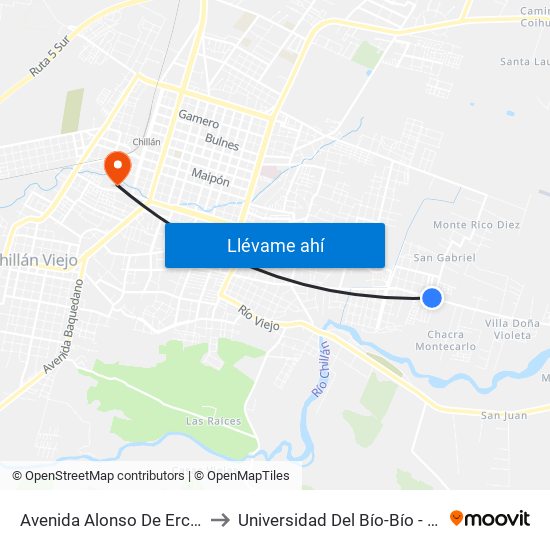 Avenida Alonso De Ercilla / Río Duqueco to Universidad Del Bío-Bío - Campus La Castilla map