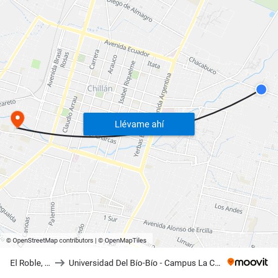 El Roble, 11 to Universidad Del Bío-Bío - Campus La Castilla map