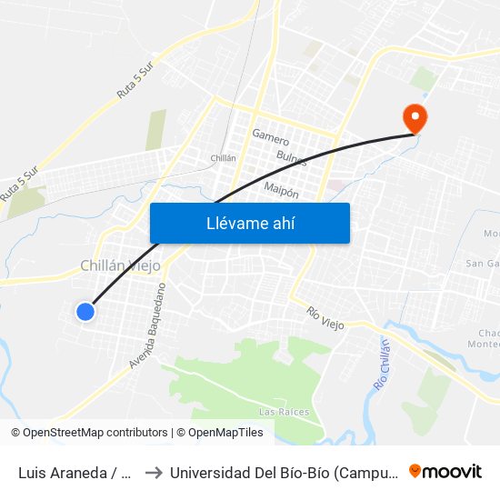 Luis Araneda / El Rosario to Universidad Del Bío-Bío (Campus Fernando May) map