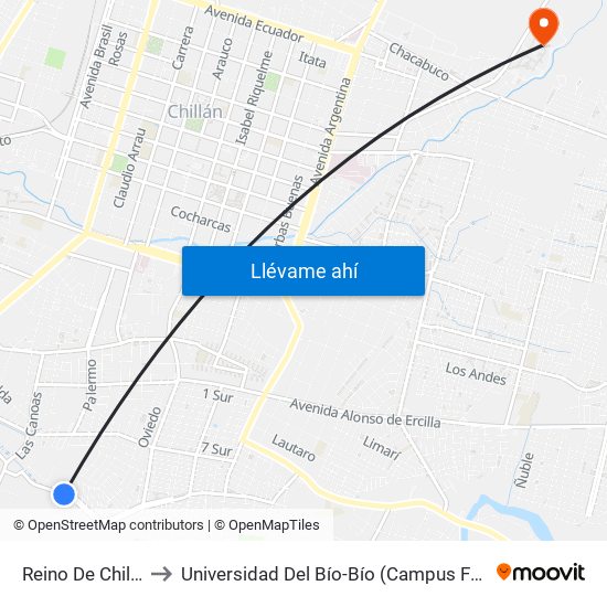 Reino De Chile, 632 to Universidad Del Bío-Bío (Campus Fernando May) map