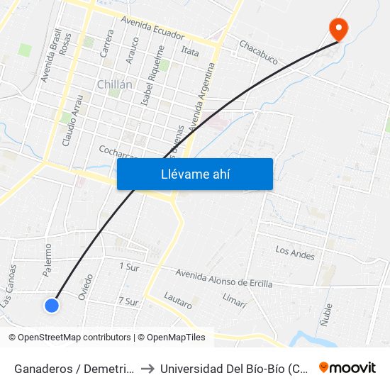Ganaderos / Demetrio O´Higgins Puga to Universidad Del Bío-Bío (Campus Fernando May) map