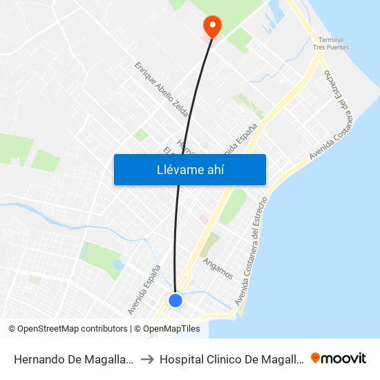 Hernando De Magallanes / Av. Cristobal Colón to Hospital Clinico De Magallanes Doctor Lautaro Navarro map