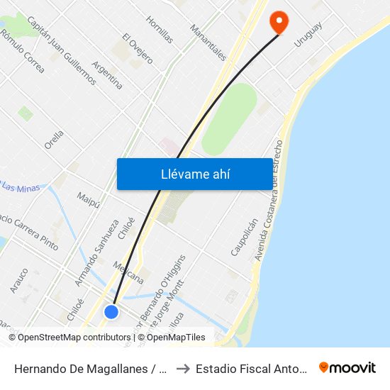 Hernando De Magallanes / Av. Cristobal Colón to Estadio Fiscal Antonio Ríspoli Díaz map