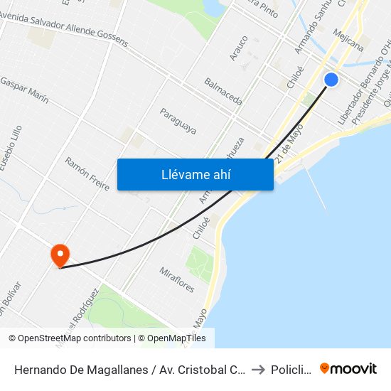 Hernando De Magallanes / Av. Cristobal Colón to Policlino map