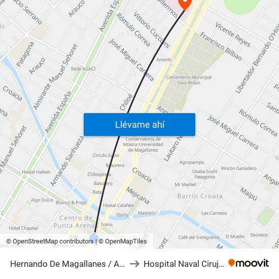 Hernando De Magallanes / Av. Cristobal Colón to Hospital Naval Cirujano Guzmán map