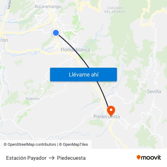 Estación Payador to Piedecuesta map