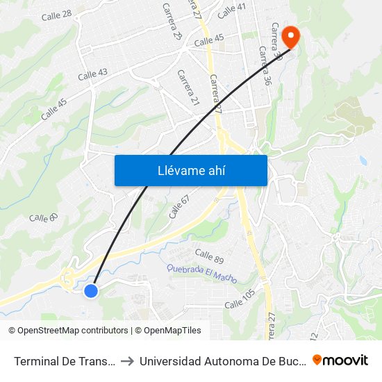 Terminal De Transportes to Universidad Autonoma De Bucaramanga map