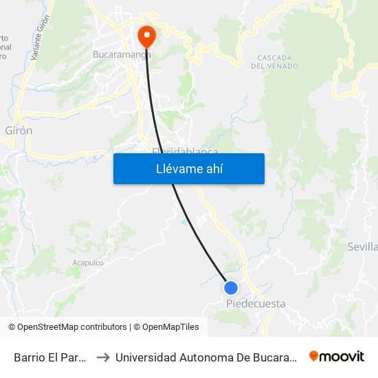 Barrio El Paraíso to Universidad Autonoma De Bucaramanga map