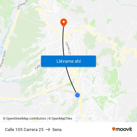 Calle 105 Carrera 25 to Sena map