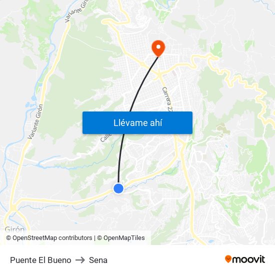 Puente El Bueno to Sena map