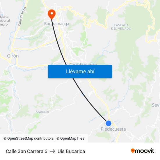 Calle 3an Carrera 6 to Uis Bucarica map