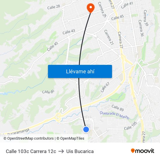 Calle 103c Carrera 12c to Uis Bucarica map