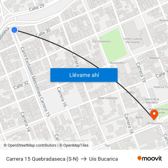 Carrera 15 Quebradaseca (S-N) to Uis Bucarica map