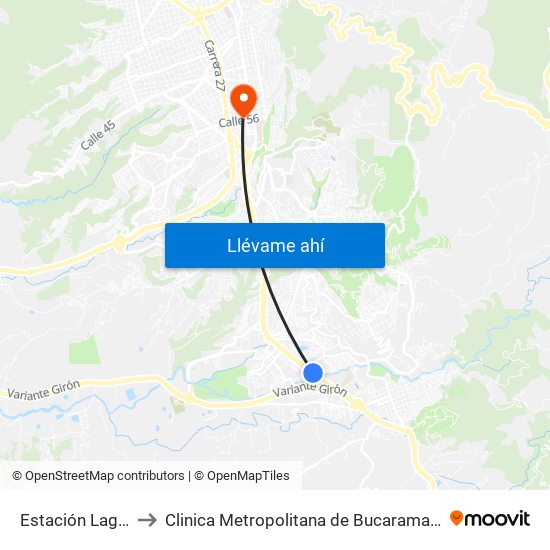 Estación Lagos to Clinica Metropolitana de Bucaramanga map