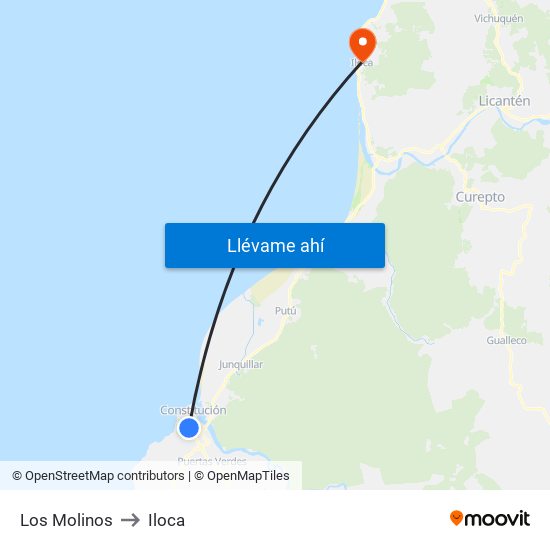 Los Molinos to Iloca map