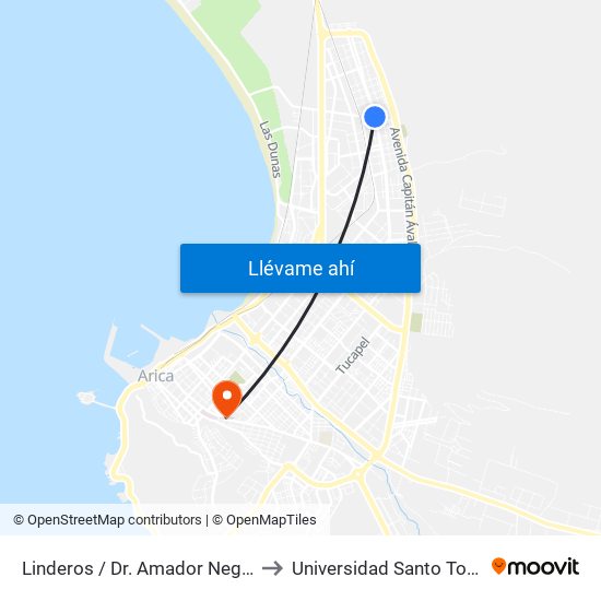 Linderos / Dr. Amador Neghme to Universidad Santo Tomás map