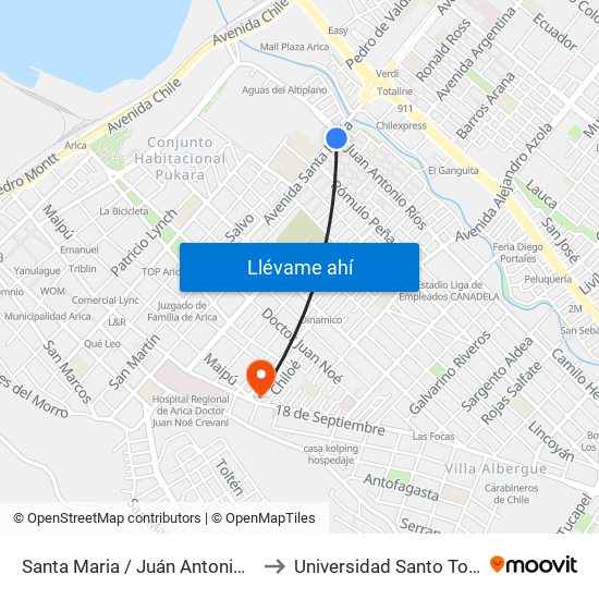 Santa Maria / Juán Antonio Ríos to Universidad Santo Tomás map