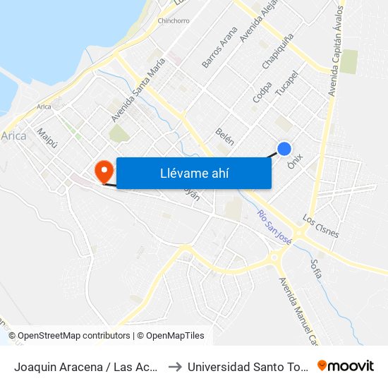 Joaquin Aracena / Las Acacias to Universidad Santo Tomás map