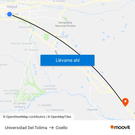 Universidad Del Tolima to Coello map