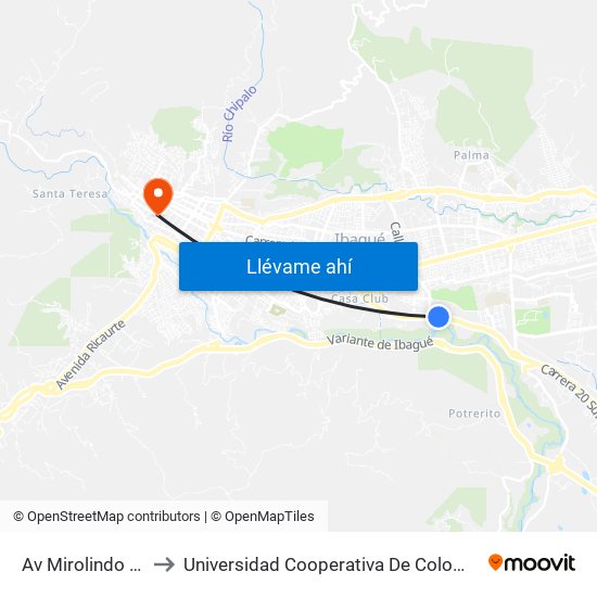 Av Mirolindo Pp to Universidad Cooperativa De Colombia map