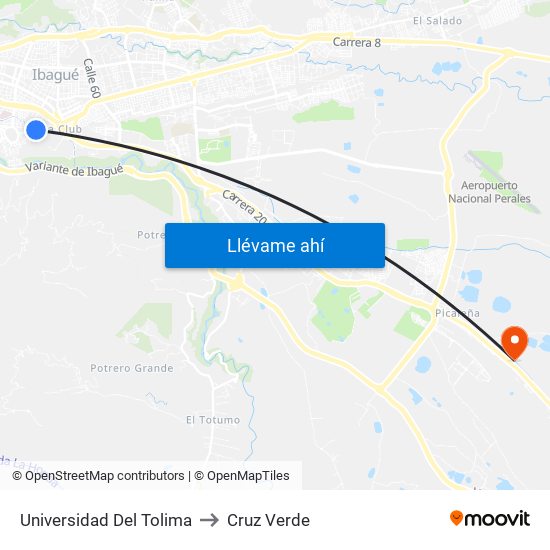 Universidad Del Tolima to Cruz Verde map