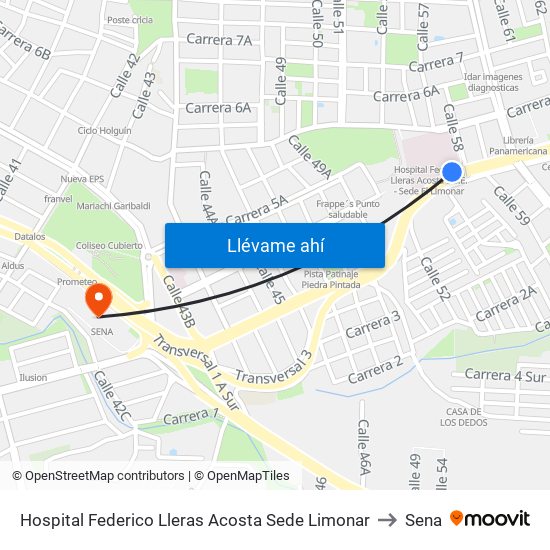 Hospital Federico Lleras Acosta Sede Limonar to Sena map