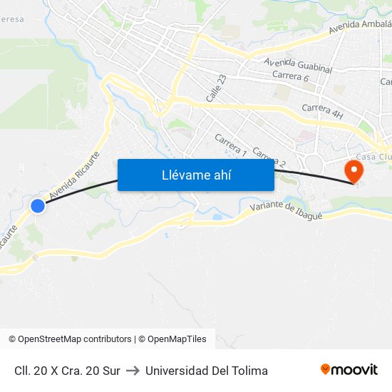 Cll. 20 X Cra. 20 Sur to Universidad Del Tolima map
