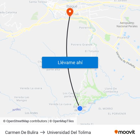 Carmen De Bulira to Universidad Del Tolima map