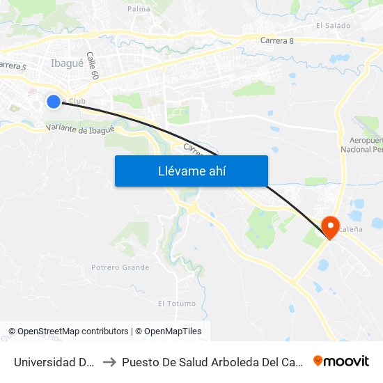 Universidad Del Tolima to Puesto De Salud Arboleda Del Campestre-Picaleña map