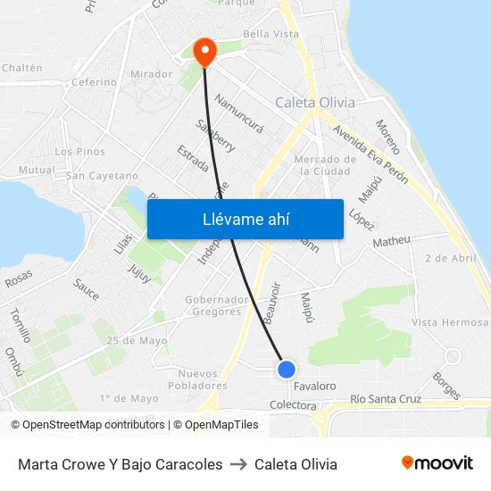 Marta Crowe Y Bajo Caracoles to Caleta Olivia map