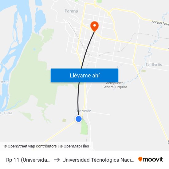 Rp 11 (Universidad Nacional De Entre Ríos) to Universidad Técnologica Nacional Facultad Regional Paraná (Utn Frp) map