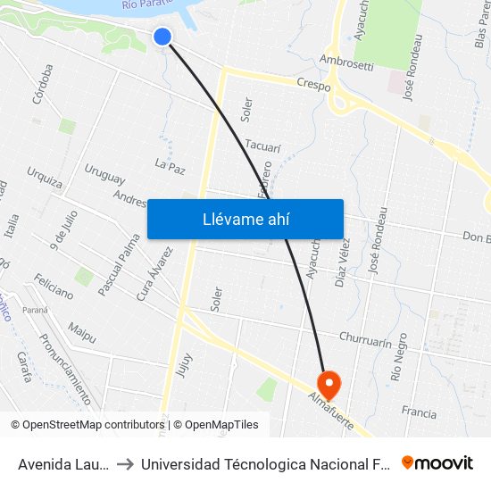 Avenida Laurencena, 294 to Universidad Técnologica Nacional Facultad Regional Paraná (Utn Frp) map
