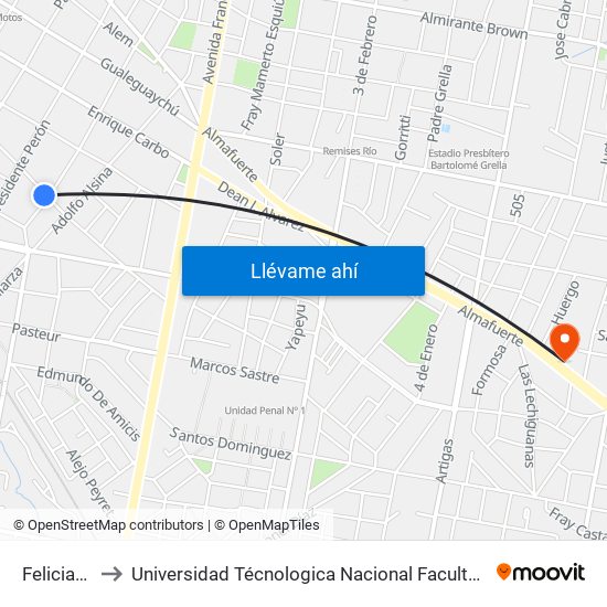 Feliciano, 800 to Universidad Técnologica Nacional Facultad Regional Paraná (Utn Frp) map