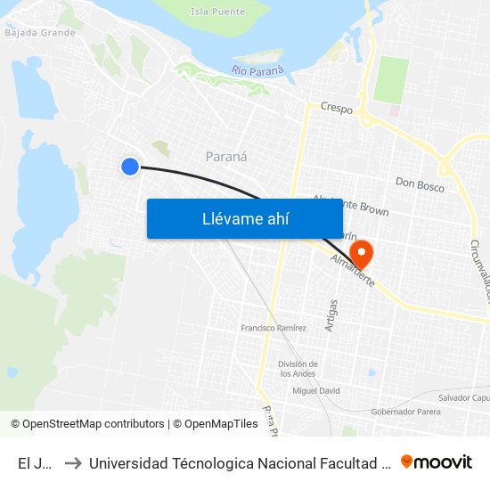 El Jagüel to Universidad Técnologica Nacional Facultad Regional Paraná (Utn Frp) map