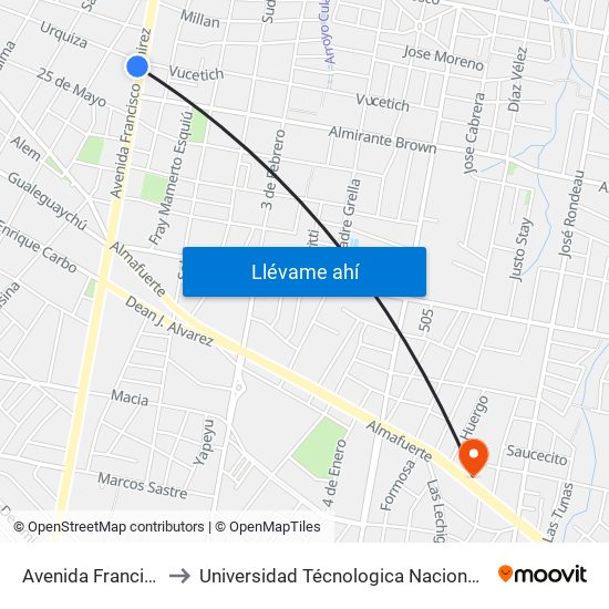Avenida Francisco Ramírez, 2011 to Universidad Técnologica Nacional Facultad Regional Paraná (Utn Frp) map