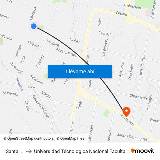 Santa Fe 304 to Universidad Técnologica Nacional Facultad Regional Paraná (Utn Frp) map
