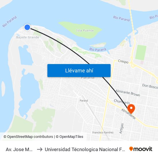 Av. Jose Manuel Estrada to Universidad Técnologica Nacional Facultad Regional Paraná (Utn Frp) map