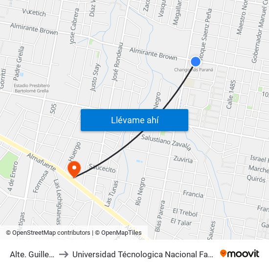 Alte. Guillermo Brown to Universidad Técnologica Nacional Facultad Regional Paraná (Utn Frp) map