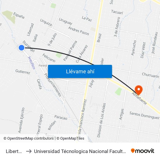 Libertad, 780 to Universidad Técnologica Nacional Facultad Regional Paraná (Utn Frp) map