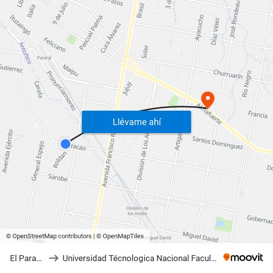 El Paracao, 500 to Universidad Técnologica Nacional Facultad Regional Paraná (Utn Frp) map