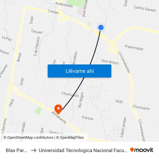 Blas Parera, 2402 to Universidad Técnologica Nacional Facultad Regional Paraná (Utn Frp) map