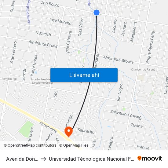 Avenida Don Bosco, 1133 to Universidad Técnologica Nacional Facultad Regional Paraná (Utn Frp) map