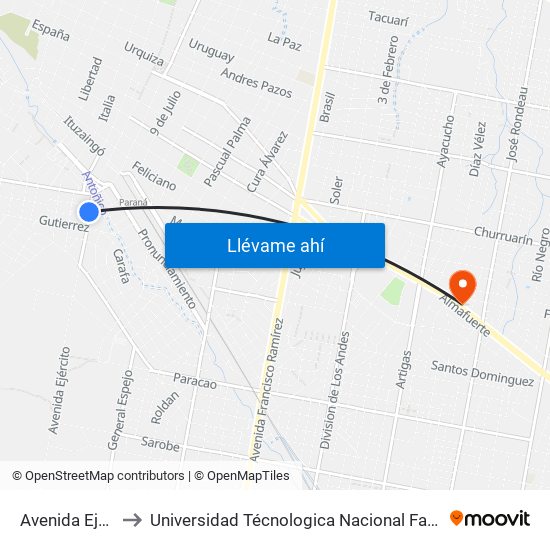 Avenida Ejercito, 1386 to Universidad Técnologica Nacional Facultad Regional Paraná (Utn Frp) map