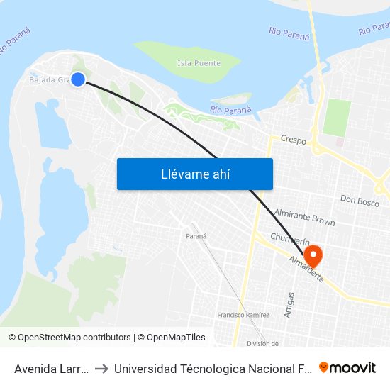 Avenida Larramendi, 3108 to Universidad Técnologica Nacional Facultad Regional Paraná (Utn Frp) map