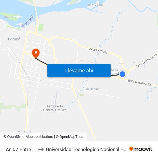 An.07 Entre Ríos Y Chajarí to Universidad Técnologica Nacional Facultad Regional Paraná (Utn Frp) map