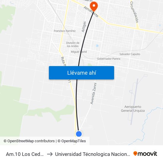 Am.10 Los Cedros Y Av. Los Cisnes to Universidad Técnologica Nacional Facultad Regional Paraná (Utn Frp) map