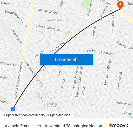 Avenida Francisco Ramírez, 4780 to Universidad Técnologica Nacional Facultad Regional Paraná (Utn Frp) map