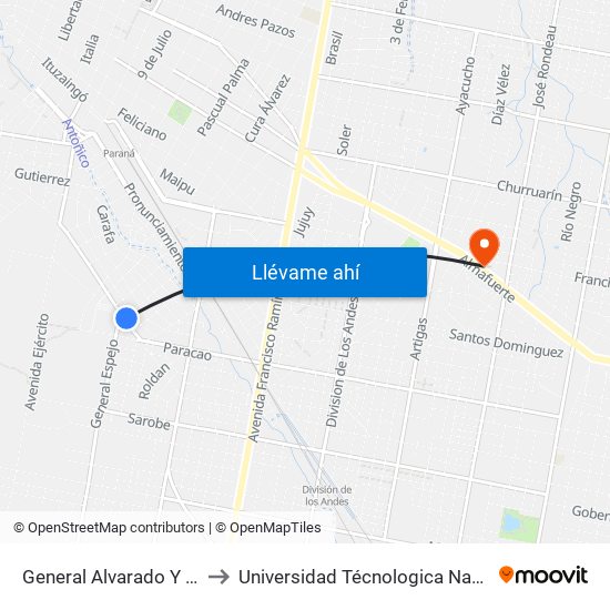 General Alvarado Y Almirante Alejandro Dacharry to Universidad Técnologica Nacional Facultad Regional Paraná (Utn Frp) map