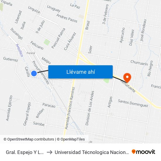 Gral. Espejo Y Luis Pacha Rodríguez to Universidad Técnologica Nacional Facultad Regional Paraná (Utn Frp) map