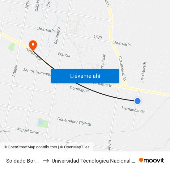 Soldado Bordón Y  El Chañar to Universidad Técnologica Nacional Facultad Regional Paraná (Utn Frp) map